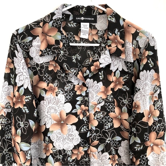 Sag Harbor Floral Button Down Blouse with Ruffle Sleeve, Size 16 - Picture 4 of 10